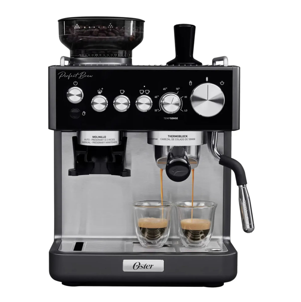Cafetera Espresso Oster Perfect Brew BVSTEM7301 con Molino Integrado y 30 Niveles de Molienda