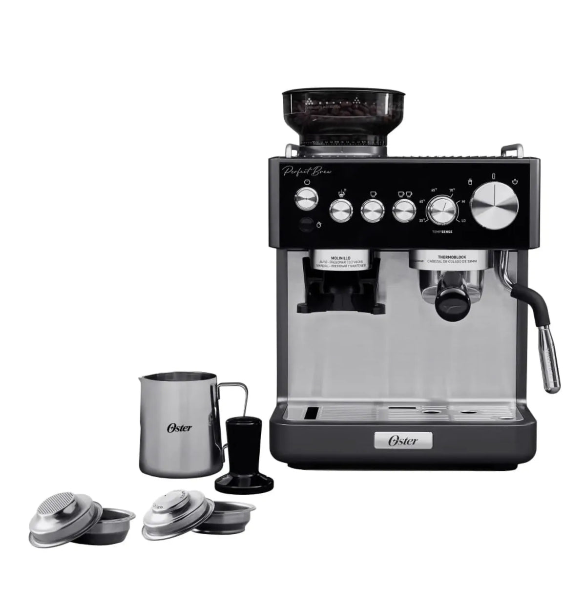 Cafetera Espresso Oster Perfect Brew BVSTEM7301 con Molino Integrado y 30 Niveles de Molienda