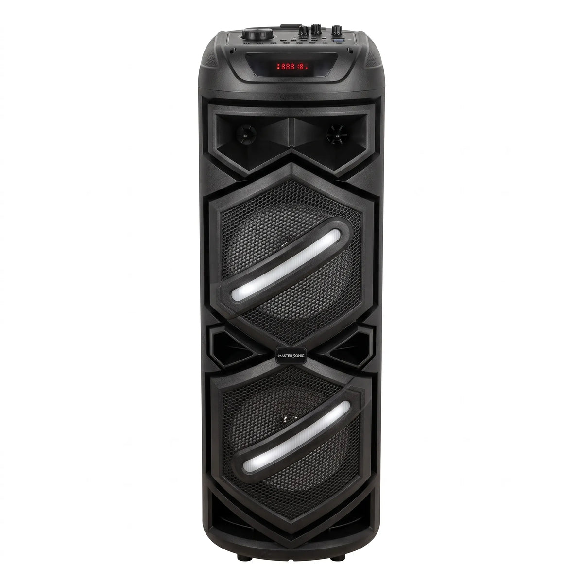 Parlante Bluetooth Master Sonic MS-2842BT Doble Woofer 8” Recargable con Luces LED y Radio FM