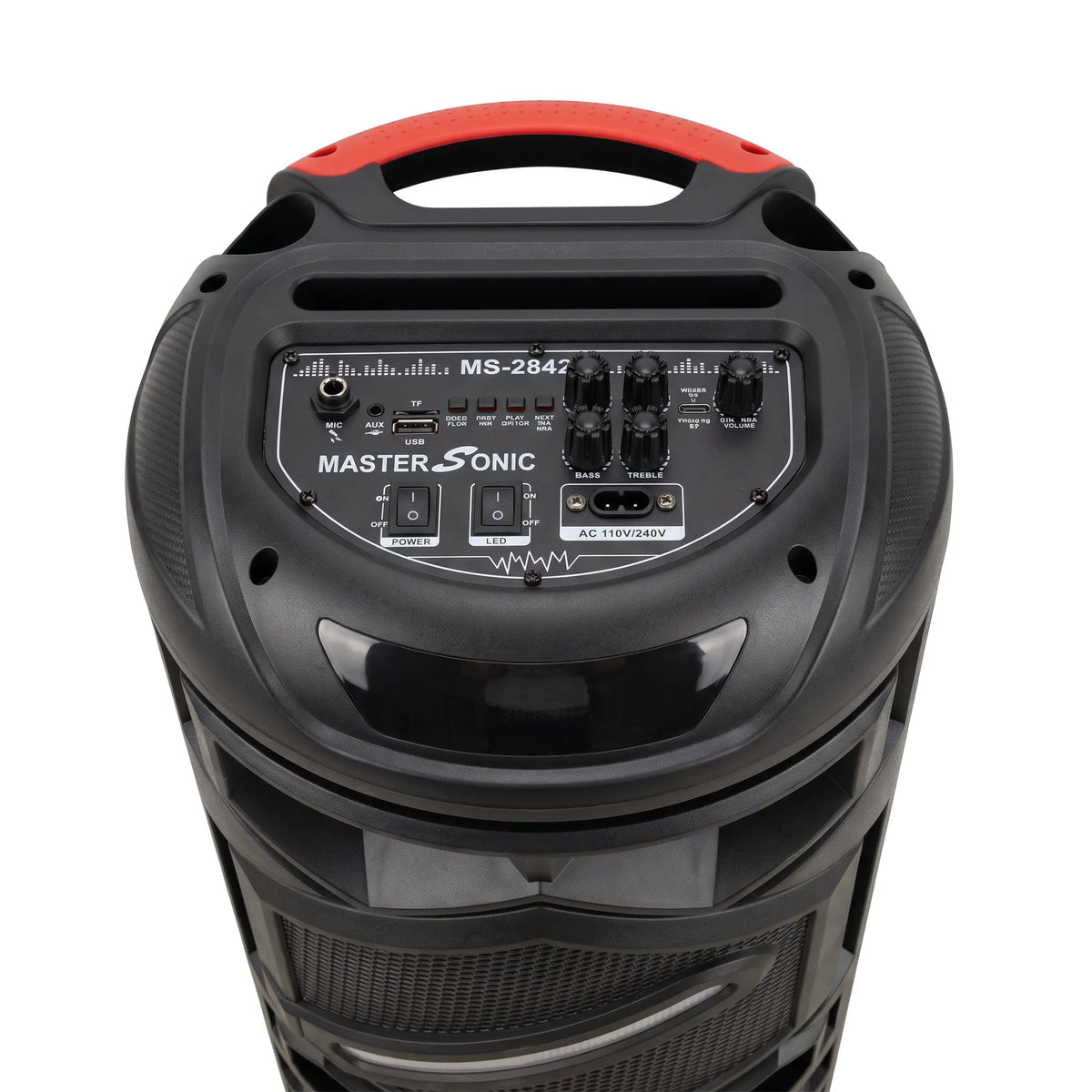 Parlante Bluetooth Master Sonic MS-2842BT Doble Woofer 8” Recargable con Luces LED y Radio FM