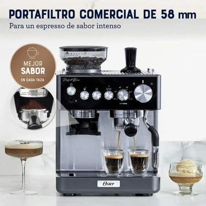 Cafetera Espresso Oster Perfect Brew BVSTEM7301 con Molino Integrado y 30 Niveles de Molienda