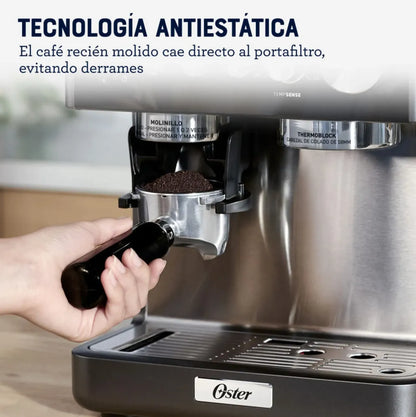 Cafetera Espresso Oster Perfect Brew BVSTEM7301 con Molino Integrado y 30 Niveles de Molienda