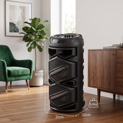Parlante Bluetooth Master Sonic MS-2842BT Doble Woofer 8” Recargable con Luces LED y Radio FM