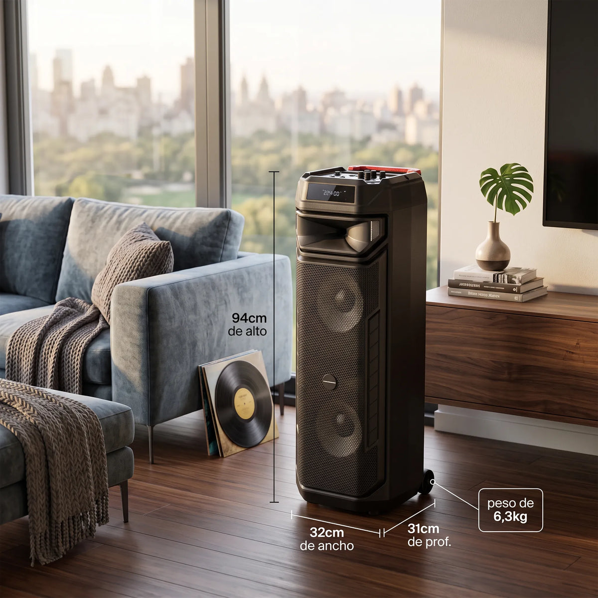 Parlante Bluetooth Master Sonic MS-3862BT Triple Woofer 8” 500W Recargable con Luces LED y TWS