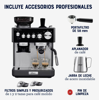 Cafetera Espresso Oster Perfect Brew BVSTEM7301 con Molino Integrado y 30 Niveles de Molienda