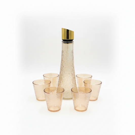 Juego De Jarra Y 6 Vasos Vidrio Labrado Ámbar 7 Piezas Lujo