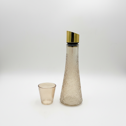 Juego De Jarra Y 6 Vasos Vidrio Labrado Ámbar 7 Piezas Lujo
